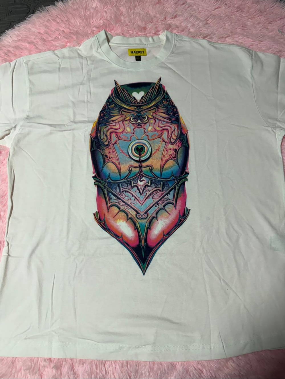 Maskket White Short-Sleeve Graphic Tee with Multicolor Ornate Design